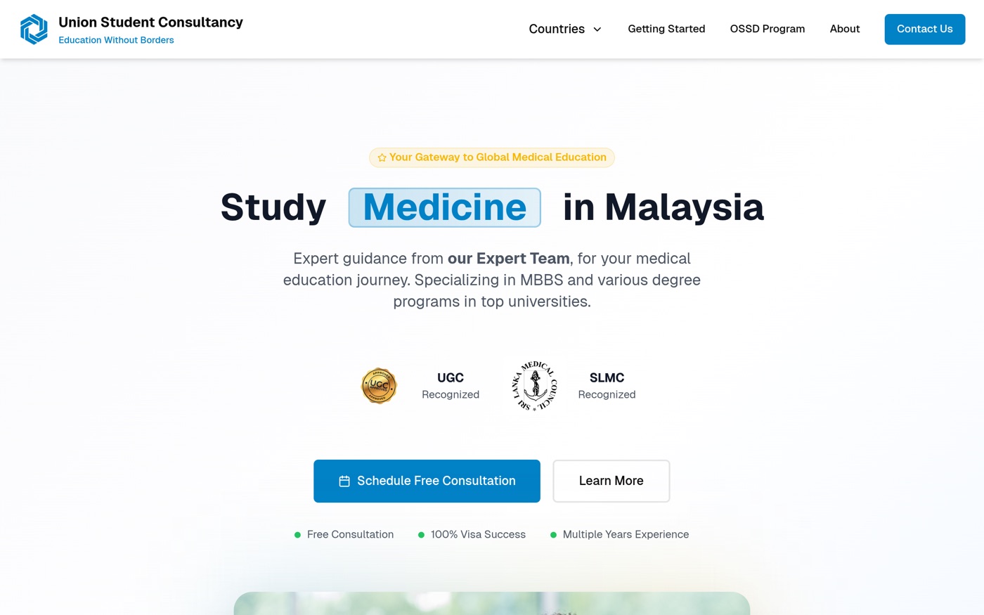 Union Student Consultancy website preview